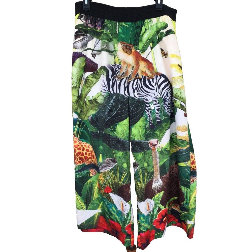 Hush Wide Leg Cropped Pant Size 2X Tropical Jungle Animal Print Beach Hippie NEW